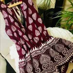 Wine Paisley Print Romper